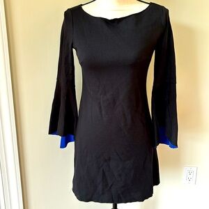 Bailey/44 Black Stretch Dress with Blue Contrasting Color Bell Sleeves Size S
